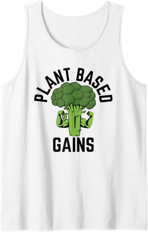 Plant Based Gains Fitness Workout T-Shirt Gift Tank Top - Image 2